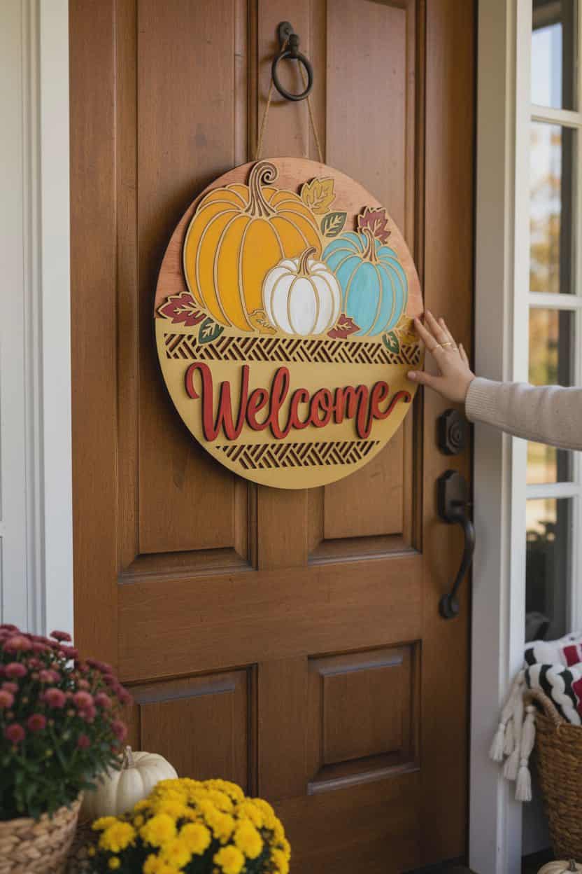 Three Pumpkin Fall Door Hanger